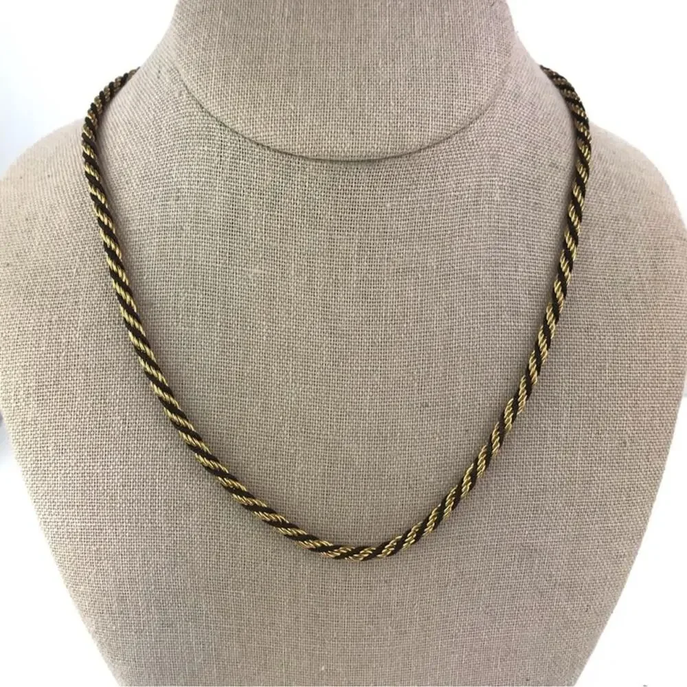 Trifari Gold & Black Twisted Rope Necklace